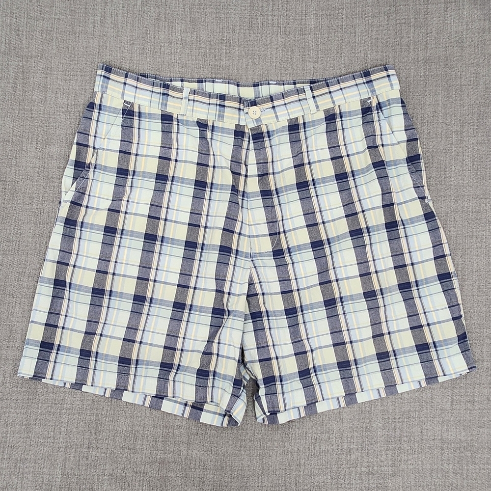 Lacoste Blue &Yellow Paid 100% Cotton Button Shorts. 34